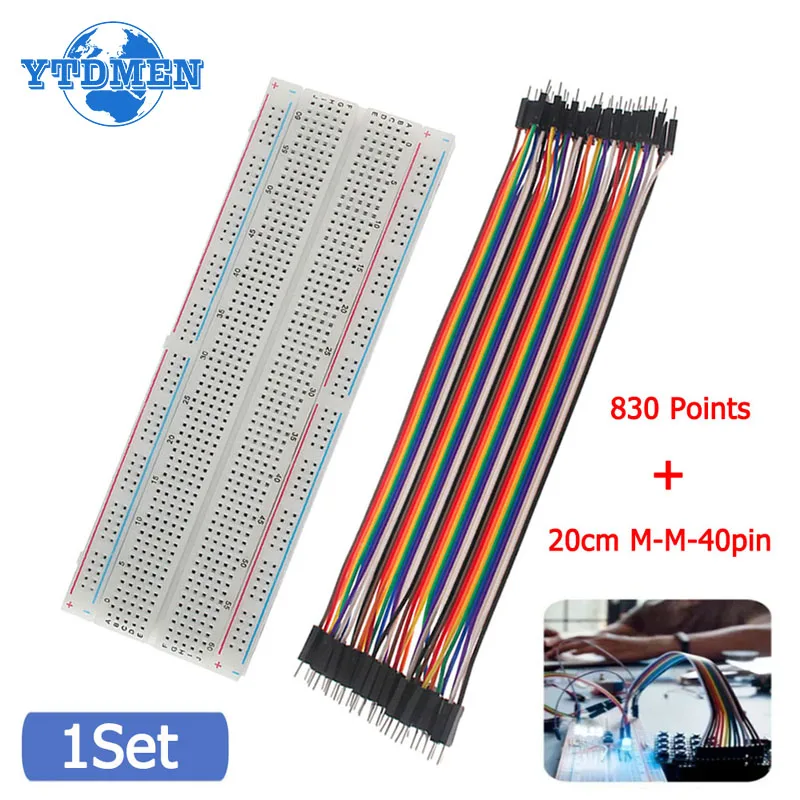 MB-102 Breadboard 830 Points PCB et 20CM filaire 40Pin mâle à mâle (plaque d'essais)