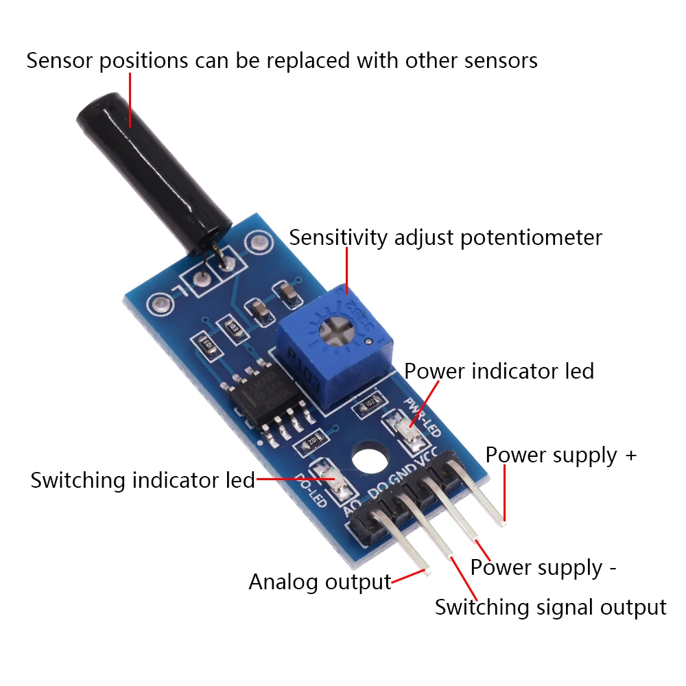 capteur de choc normalement ouvert, Module de capteur de vibrations - الصورة 6