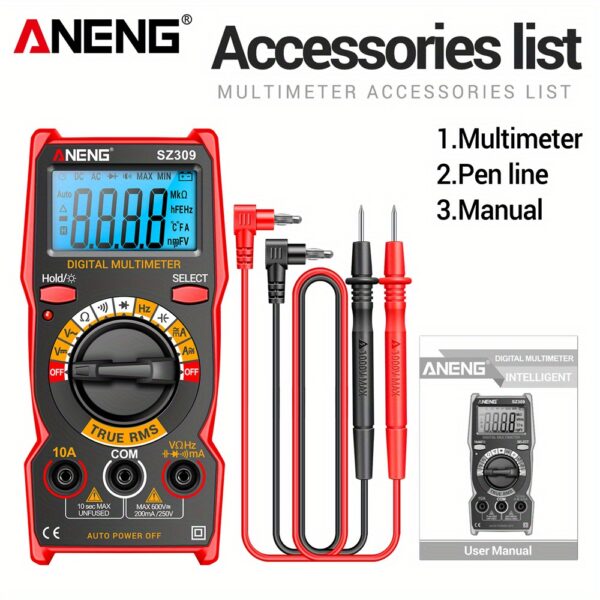 ⁦Multimètre Numérique Haute Précision ANENG SZ309 - Portable, Voltmètre AC/DC Multifonction pour Usage Domestique, Affichage de 1999 Comptes, Conception Facile à Transporter⁩ - الصورة ⁦3⁩