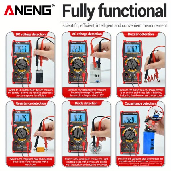 ⁦Multimètre Numérique Haute Précision ANENG SZ309 - Portable, Voltmètre AC/DC Multifonction pour Usage Domestique, Affichage de 1999 Comptes, Conception Facile à Transporter⁩ - الصورة ⁦10⁩