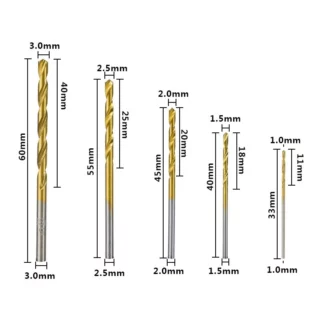 5pièces forets à revêtement en titane HSS forets en acier rapide ensemble outil outils électriques de haute qualité 1/1.5/2/2.5/3mm