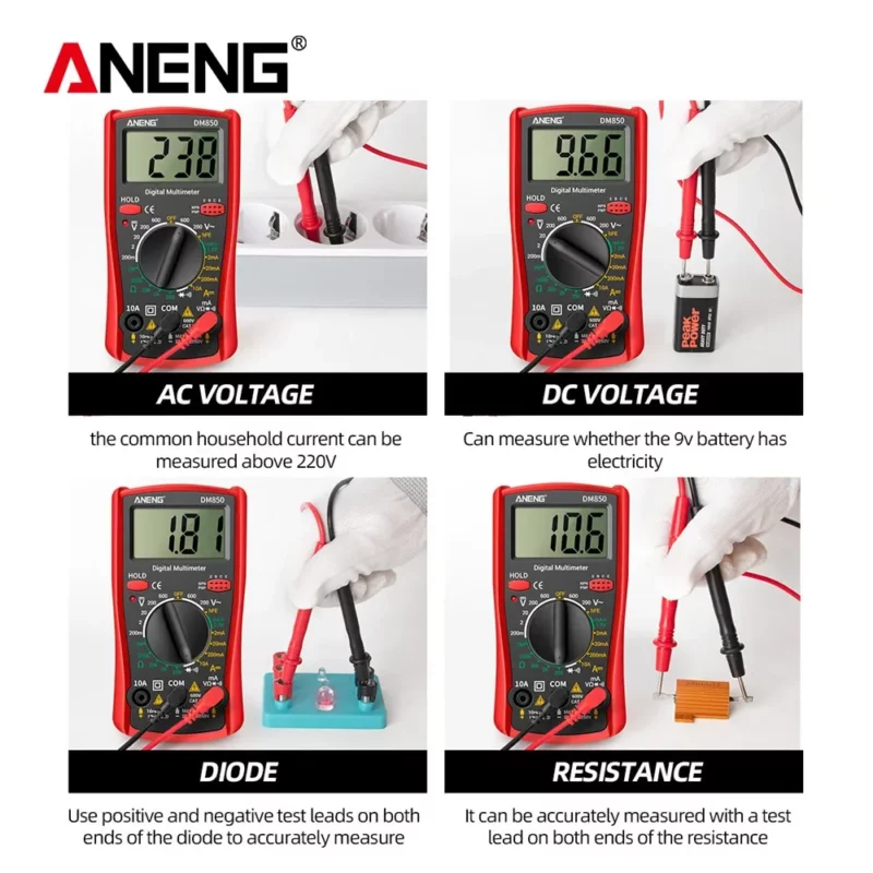 ⁦ANENG DM850 multimètre numérique AC/DC professionnel 1999 testeur de tension Ohm comptes automatiques outil de détection d'ampèremètre de courant automatique⁩ - الصورة ⁦3⁩