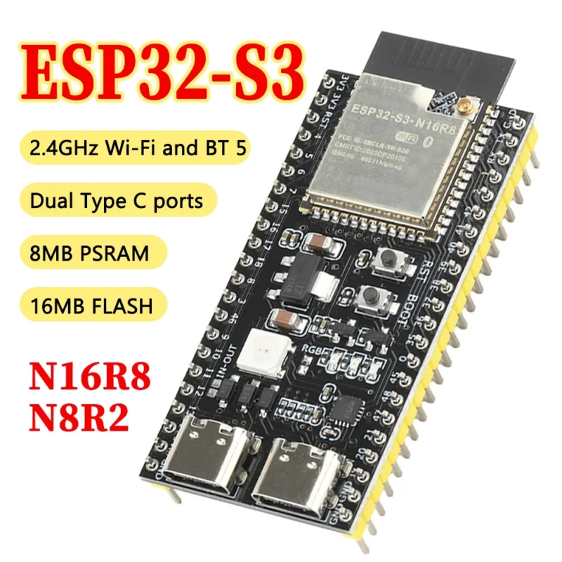 ⁦Carte de développement ESP32 S3 ESP32 S3 N16R8/N8R2 BT 2.4G, Module Wifi pour Arduino 8 mo PSRAM 16 mo FLASH double type-c⁩ - الصورة ⁦2⁩