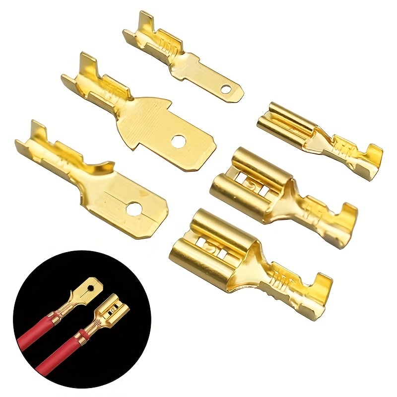 2.8 4.8 6.3mm Female Press Terminal Connector Golden Car Speaker Wire Connector Set, Without Battery