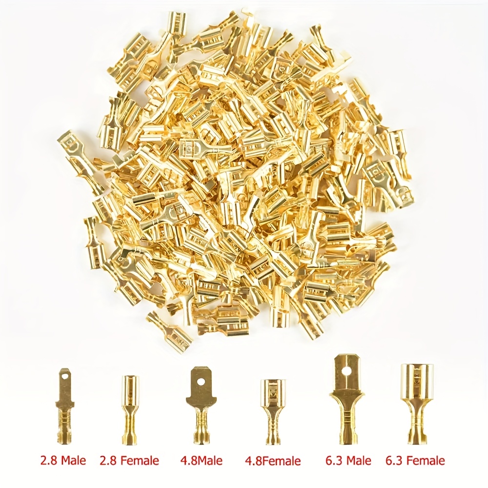 2.8 4.8 6.3mm Female Press Terminal Connector Golden Car Speaker Wire Connector Set, Without Battery - الصورة 7